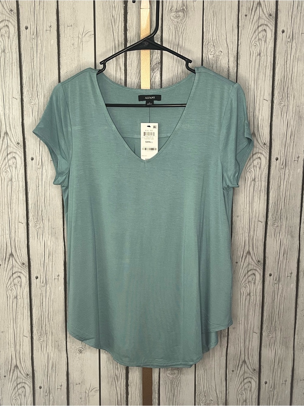 Alfani Women's Mint Green Draped V-Neck Short Sleeve Tee S NWT